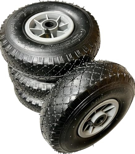 KOVA® 4X Sackkarrenrad LUFTBEREIFT 3.00-4, 260x85mm, Nabe Ø20×75, Reifen mit Schlauch & Rad Sackkarre Bollerwagen Luftreifen Ersatzrad Sackkarren Räder Rollenlager Luftrad Winkelventil Schw/Grau, L