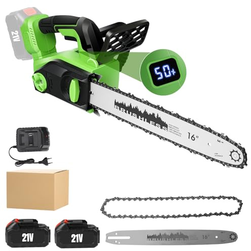 Motosega batteria 16 pollici, Motosega elettrica 2200 W, indicatore di potenza LED, 3150 m/min, con 2 batterie da 4,0 Ah, lubrificazione automatica dell'olio pompa, per potatura alberi