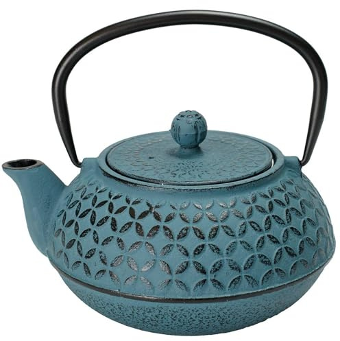 Well Home Tetera de hierro fundido azul Flower 1L, con filtro