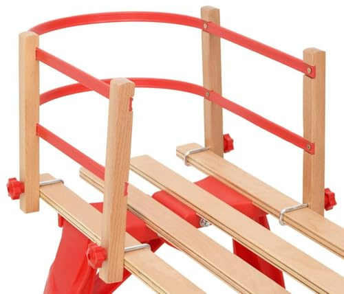 Teenpull Schienale per slitta in robusto compensato rosso, con design a doppie doghe e corda di trazione, adatto per slittino in legno, slitta per bambini, per il tempo libero invernale all'aperto in