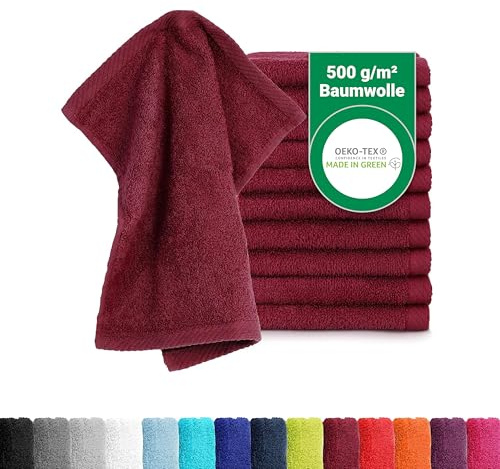 BaSaTex 10er Pack Seiftücher für Gesichts- & Körperreinigung im Set | Frottee Seiflappen aus weicher Baumwolle, Waschlappen Öko-Tex Made in Green, Bordeaux, Baumwolle, Frottee, Öko-Tex