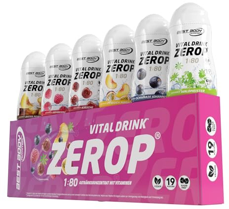 Best Body Nutrition Zerop Getränkekonzentrat Mix Tray, 6 x 48 ml | Sechs Squeeze-Flaschen, zuckerfrei, kalorienarm, mit Vitamin B1, B6 und Niacin, Mischverhältnis 1:80, Mix Tray