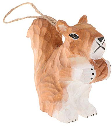 geschnitztes Tier-Holzornament, 3D-Wildtiere, Wildtier-Modell, handgefertigt, zum Aufhängen, Holzfiguren, Skulptur, Holzornament, Dekoration, Handwerk mit Schnur – Eichhörnchen