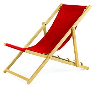BAS Sedia a sdraio pieghevole in legno, colore rosso, pieghevole, pieghevole, regolabile, per giardino, spiaggia e balcone, con rivestimento in tessuto traspirante, tessuto misto