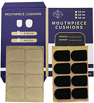 ROCHIX 1890 Klarinette/Sopran-Saxophon Mundstück Kissen Patches Pads, 2 Packs, 0.8mm, 16 PCS (8 Schwarz & 8 Clear)