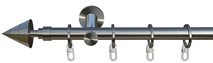 tilldekor Gardinenstange nach Maß, Korsika, 1-lauf, Edelstahl-Optik 20 mm Durchmesser, Wunschmaßlänge 260 cm inkl. Trägern,Endstücken, Ringen und Faltenlegehaken