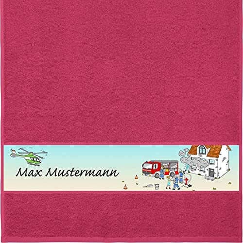 Manutextur Handtuch mit Namen - personalisiert - Motiv Feuerwehr 1 - viele Farben & Motive - Dusch-Handtuch - Fuchsia - Größe 50x100 cm - persönliches Geschenk mit Wunsch-Motiv und Wunsch-Name