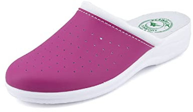 JOMIX Ciabatte Donna Casa Comode Sanitarie Ortopediche Zoccoli Infermiere Ospedale Scarpe Lavoro Pantofole Punta Chiusa Eco-Pelle ITD1752 (D Fuxia, 36)