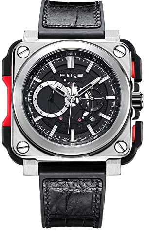 FEICE Eckige Herren Armbanduhr Mechanische Automatik Herrenuhr Saphirglas Schwarzes graviertes Zifferblatt Wasserdicht bis 10 ATM - FM507