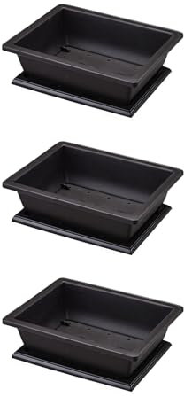 Molyorch 3 Stück 16.5x12x6cm Bonsaischale, BonsaiTrainingstöpfe mit Tablett Blumentopf, Quadratischer Sukkulente Topfpflanzen Pflanztopf für Garten, Wohnzimmer und Büro, Bonsai Pflanzen Pflanztopf