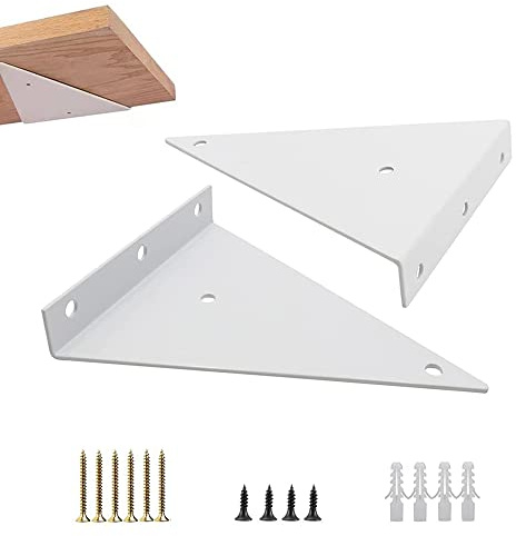 2 Stück Schwebende Regalhalterungen, Dreieckige Wandhalterung, Regalträger Dreieck Form, Versteckte Regalhalterungm, Metall Dreieck Regalhalter mit Schrauben, für Bücherregale, Küchenregale (Weiß)