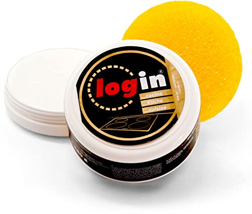 Login® Limpiador de cocina – Limpia, desengrasa y pulido – Elimina la cal y la piedra caldera – Acero brillante. Sabor: limón. Incluye esponja de 180 g