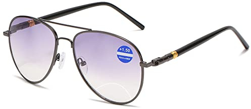 Lanomi Bifokale Pilot Lesebrille Blaulichtfilter Metall Sonnenbrille mit Sehstärke Leicht Grau Leser UV Schutz Sehhilfe Lesehilfe Herren Damen Brille 1.0 1.5 2.0 2.5 3.0 3.5 4.0