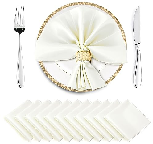 Horbaunal 16 Stück elfenbeinfarbene Satin-Servietten, 43,2 x 43,2 cm, quadratisch, seidige Stoffservietten, weiche Tischservietten für Hochzeiten, Bankette, Partys | Quadratische weiche Tischservietten, seidige Stoffservietten, Tischdekoration für Hochzeiten, Bankette, Partys