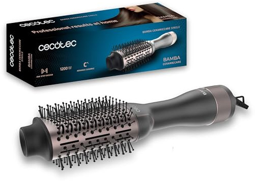 Cecotec Cepillo de Aire Bamba CeramicCare Single, 1200W, Gris, Diseño One Step, 2 en 1, Deslizamiento ultrasuave, 3 Temperaturas, 2 Velocidades, Función Aire Frio, Protección de Sobrecalentamiento