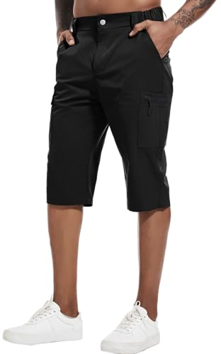 YAOBAOLE vandringsbyxor för män, korta sommarshorts, män, andningsbara, vandringsbyxor, män, 3/4, cargoshorts, trefjärdedelar, utomhusbyxor, män, universell passform, svart, XXL