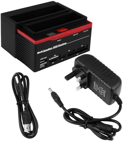 HEMOTON Dual-bay Hard Drive Docking Station Hub with Disk Clone Function, Multi-function Hard Disk Reader Base for Data Recovery and Backup, Uk Plug Ac230 Compatible
