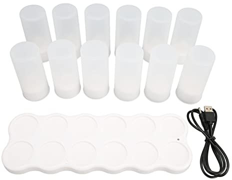 ANKROYU Lot de 12 Bougies Chauffe-Plat LED sans Flamme, Charge sans Fil 4H, Couleur Chaude, Structure en 2 Parties, Bougies Chauffe-Plat sans Flamme pour Mariage, Décorations De Noël, Extérieur