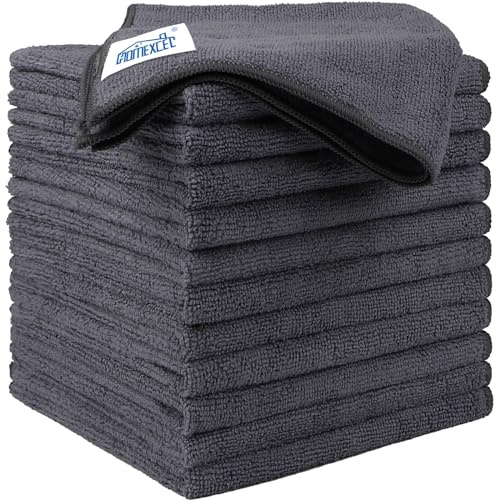 HOMEXCEL Microfibre Cloth 12 Pack,30 x 30 cm Cleaning Cloths，Ultra Absorbent Car Washing Cloth Lint Free Streak Free Cleaning Towels Rags for Car Kitchen Window,Grey