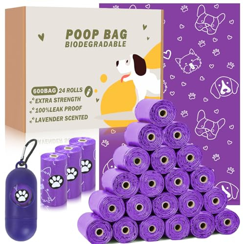 LOVICVKEM 600 Pezzi Sacchetti cane cacca, Sacchetti per Bisogni dei Cani con Dispenser, 22 x 30 cm, a base di Amido di Mais Biologico, per bisogni dei Cani, Raccogli Feci, Pet Bag, Profumati, Verde