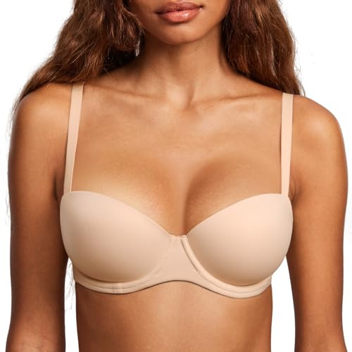 DOBREVA Reggiseno Balconcino Donna con Ferretto Sostegno Invisibile Leggermente Imbottito per Taglie Forti Beige 7B