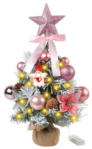 DUOJIN Albero di Natale floccato con luce a LED, 45 cm Mini albero di Natale floccato piccolo albero di colore rosa decorazione di Natale forniture fai da te per tavolo e ufficio