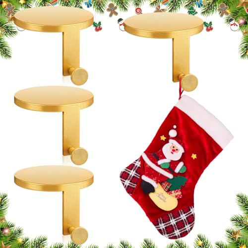Photect 4 Stück Weihnachtsstrumpf Halter Runde Nikolausstiefelhalter Weihnachten Aufhänger für Mantel Weihnachten Kamin Haken für Weihnachtsfeiertage Partydekoration(Silber)