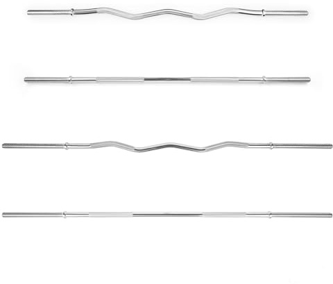 Phoenix Fitness 1” Barbell Bar or EZ Curl Bar - 4ft/5ft Non-Slip Weight Lifting Bar with Spinlock Collars for Strength Training Workout at Home & Gym - 1-inch Straight or Curved Bar: 4ft or 5ft