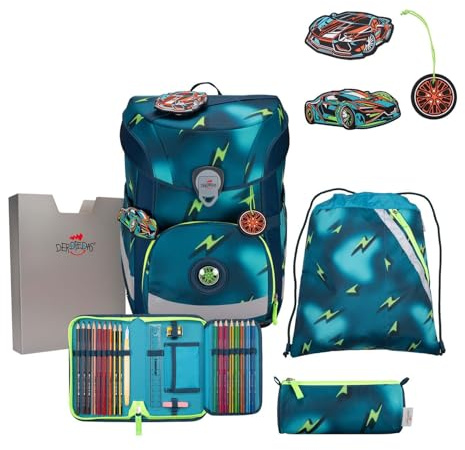 DerDieDas ErgoFlex Easy Set 5-teilig, Leichter Schulranzen für die Grundschule – stabil, sicher & ergonomisch, höhenverstellbar, ca. 22,5 l Volumen, ca. 950 g Gewicht (Magic Light)