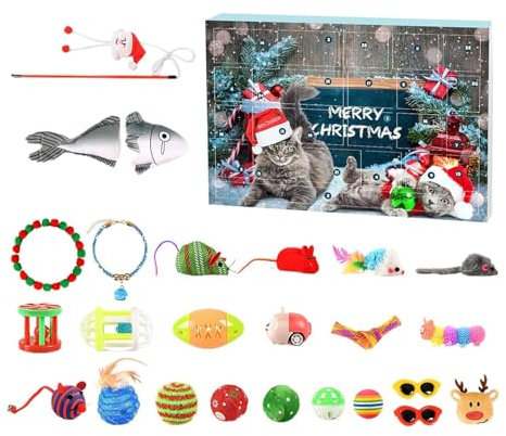 KUAIYIJU Adventskalender-Katzen-Spielzeug, lustiger Teaser, Cartoon-Fischrute, lustige Übung, Spielzeug für Katzen mit Cartoon-Fischrute