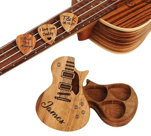 Personalisierte Gitarre Plektrum Musikinstrument Fall Mit 3 Plektren, Benutzerdefinierte Gravierten Namen Hölzerne Gitarre Plektrum Musikinstrument Fall, Kreative Geschenke Für Weihnachten, Halloween