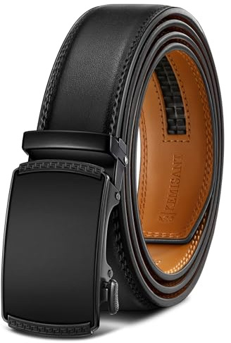 KEMISANT Ceinture Homme, Ceinture Automatique à Cliquet en Cuir 35mm Largeur,Taille Ajustable(Noir,120cm/34-40 taille réglable)