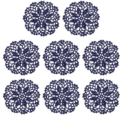 QUARKZMAN 8pz Sottobicchieri in Tessutos 105mm -Centrini Tappetino Blu Navy | Pizzo Ricamato con Motivo Floreale, per Decorazioni Matrimoniali, Cotone Intrecciato, all'Uncinetto, Tazze