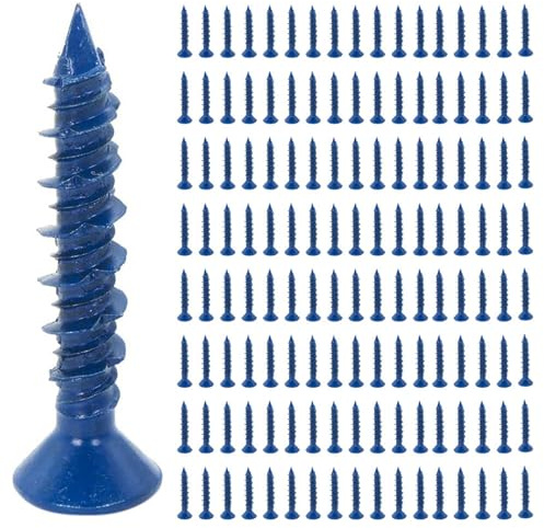Pyugxab 400 Piezas 3/16 X 1-1/4 Pulgadas Azul Plano Concreto Diamante Punta Tornillo Anclaje para Anclaje una MamposteríA