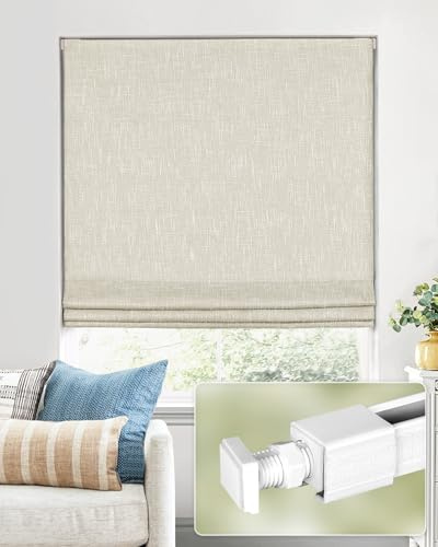 UNISHADES No Drill Cordless Roman Shades, Room Darkening, 22×48 in Beige