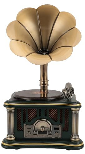 Bluetooth Fonograph Player, Versión Portátil Gramófono Vintage Retro Style Subwoofer Stitderer/Aux in, CD, FM/Am Radio, Fonógrafo de Madera Gramófono Turntable (Green)