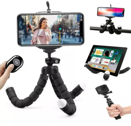 Trípode Pulpo Flexible NA-E-VE con Mando Bluetooth – Mini Trípode Móvil 360° para Smartphone, GoPro y Cámara | Octopus Tripod Antideslizante Portátil | Soporte Universal para Fotos y Vídeos