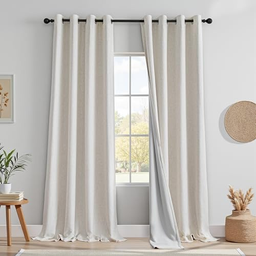 MYSKY HOME Vorhang 100% Blickdicht Gardinen mit Ösen Verdunklungsvorhänge Leinen-Mischung Thermovorhang Kälteschutz Hitzeschutz vorhänge für Wohnzimmer Schlafzimmer 2er Set H 245 x B 140 cm, Leinen