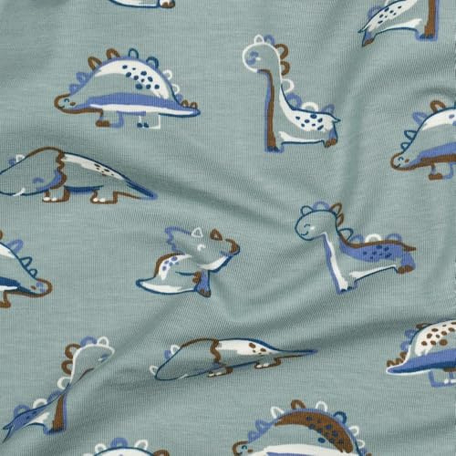 Jersey Stoff | Ökotex | Motive für Jungen | ab 50 cm | zum Nähen von Baby- und Kinderkleidung (Dinosaurier, sage)