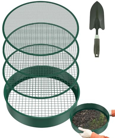 Generisch Gartensieb Erde, Kompostsieb Edelstahl, Erdsieb Für Garten, Bodensifter Für Gartenarbeit, Metallgartenkompostbodensieb, Anfängerprofis Ausrüstung Mit 4 Filternetz Und Schaufel Für Ackerland