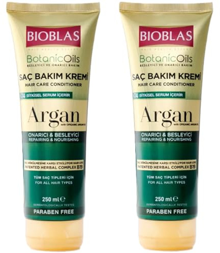 Bioblas Botanic Oils Arganöl Haarspülung, 2er Pack (2 x 250 ml) – Doppelpack Reparierender & Nährender Conditioner gegen Haarausfall, mit Kräuterkomplex B19