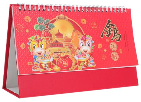VILLCASE Calendrier De Bureau Chinois 2026 : De Table Avec 24 Termes Solaires Et Année Cheval – Calendrier Feng Shui Rouge Pour La Décoration De Votre Bureau Ou De