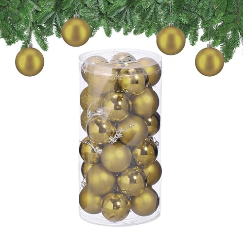 Relaxdays Weihnachtskugeln im 30er Set, Kunststoff, D: 6 cm, runde Weihnachtsbaumdeko, Baumschmuck bruchsicher, Gold