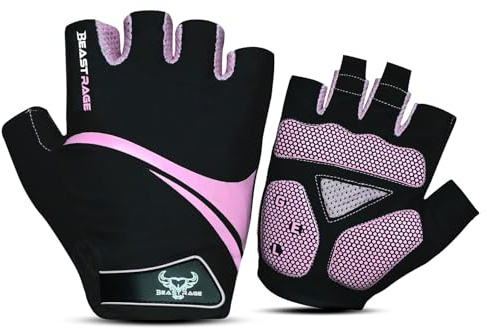 BEAST RAGE Half Finger Cycling Gloves for Men & Women–Breathable Fingerless Bike Gloves with Anti-Slip Palm,Shock Absorption,Gel Padding for Road Cycling,MTB,Mountain Biking