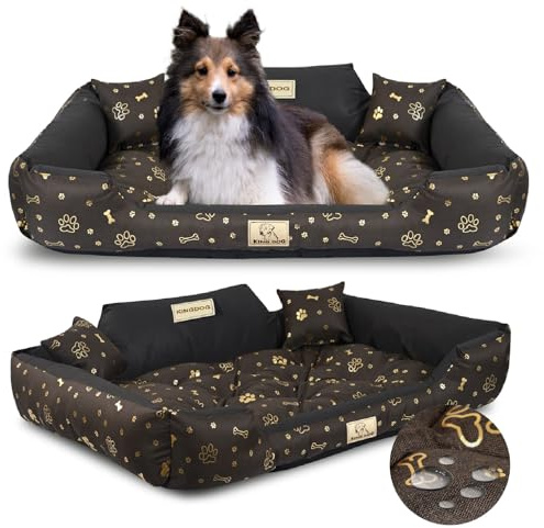 KING DOG Lit pour Grands Chiens Taille L 100 x 75 cm Coussin personnalisé avec Le nom du Chien Canapé pour Chien imperméable et Lavable avec 2 Petits Coussins