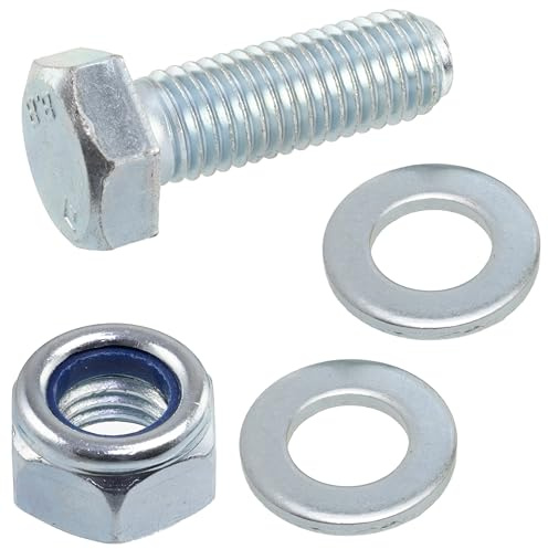 AERZETIX - Kit de 10 boulons M12x35 mm à tête hexagonale + 20 rondelles + 10 écrous autobloquants hexagonaux M12 pour assemblage bricolage et fixation légère | en acier
