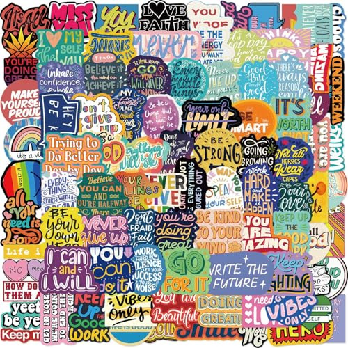 100Pcs Motivational Stickers, Positive Inspirational Words Stickers, Waterproof Vinyl Trendy Aesthetic Decals for Laptop Bicycle Journaling Scrapbook, Teens Kids Teachers