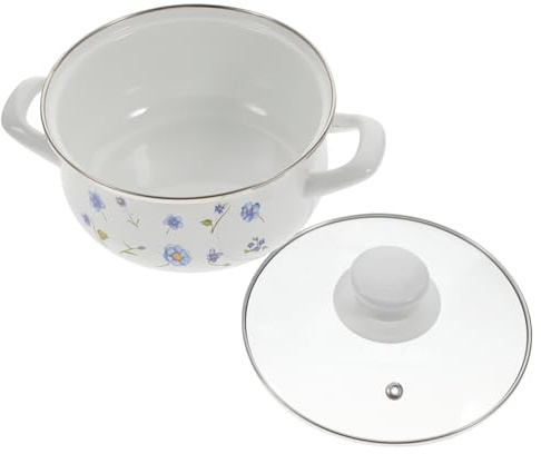 TOYANDONA Vintage Enamel Cooking Pot with Lid Double Handle Stew and Soup Pot Wear-Resistant Fast Heat Conduction Kitchen Casserole for Household Recipes