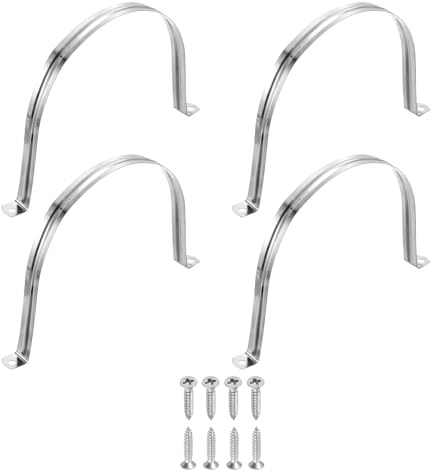 sourcing map 4Pcs 150mm(5-15/16) 304 Stainless Steel Rigid Pipe Strap, Two Hole Strap U Bracket Heavy Duty Pipe Conduit Clamp with Self-Tapping Screws for Hose Wire Cord Installation, Silver