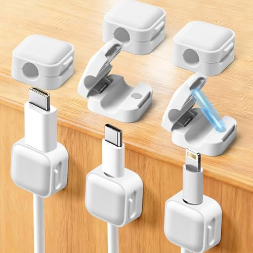 Art3d 8 Pack Magnetic Cable Clips, White Cable Holder Management, Self Adhesive Wire Holder Organiser Backing Cord Organizer for Office Home Organization, Desk, Wall, Nightstand, Phone, Car | White, Cord Smooth Adjustable, Adhesive Backing, Home, Desk, Nightstand, Car Organization